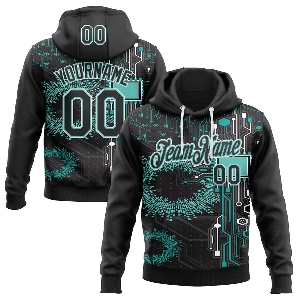 Custom Black Ice Blue-White Science Geek Cyber Pullover Sweatshirt Hoodie