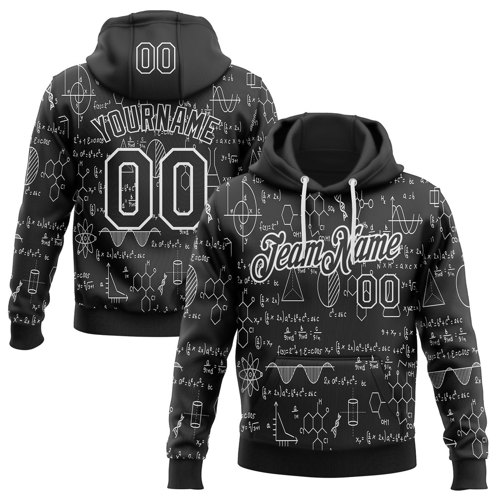 Custom Black-White Science Geek Formula Pullover Sweatshirt Hoodie