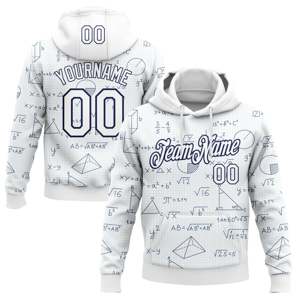 Custom White-Navy Science Geek Math Formula Pullover Sweatshirt Hoodie