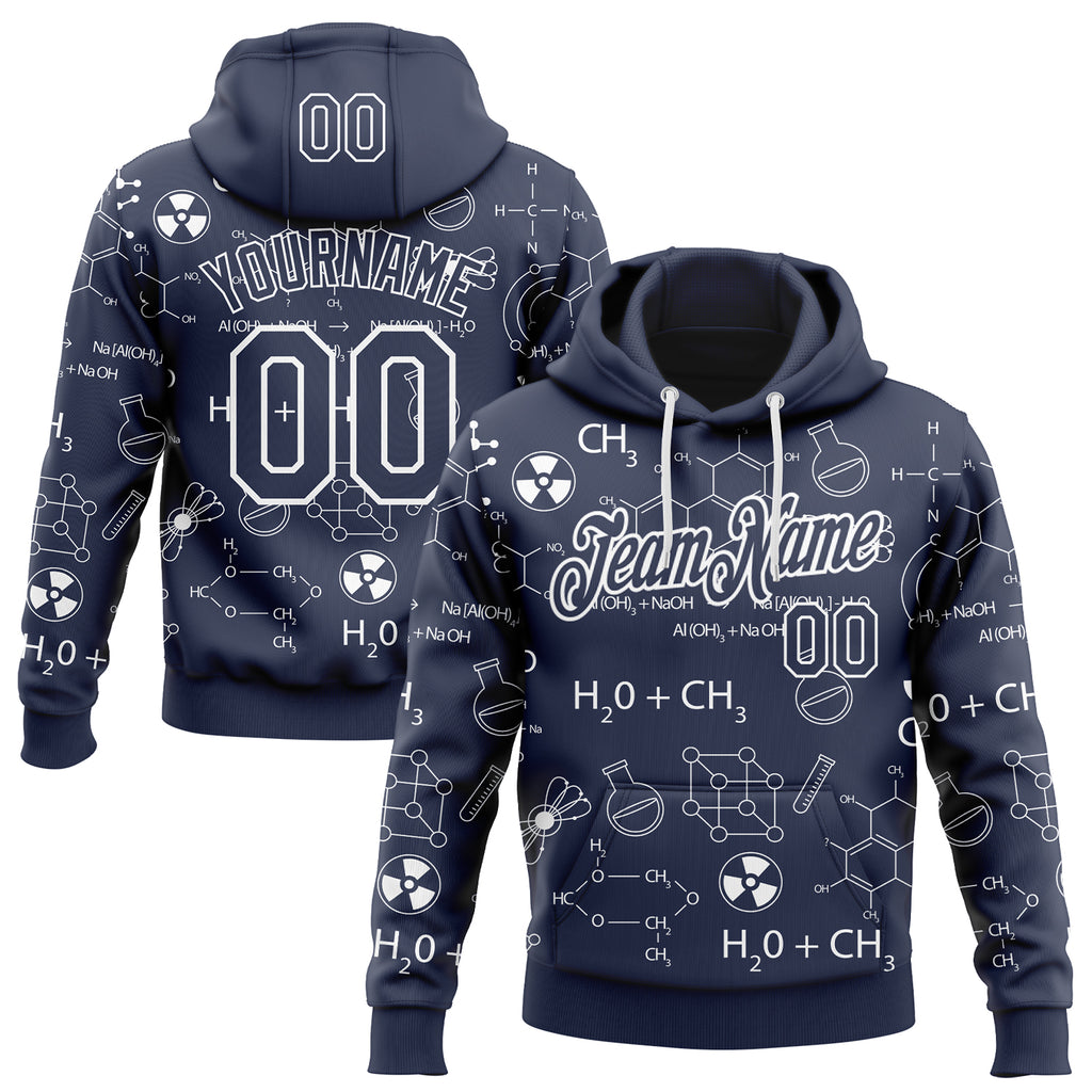 Custom Navy-White Science Geek Chemical Formula Pullover Sweatshirt Hoodie