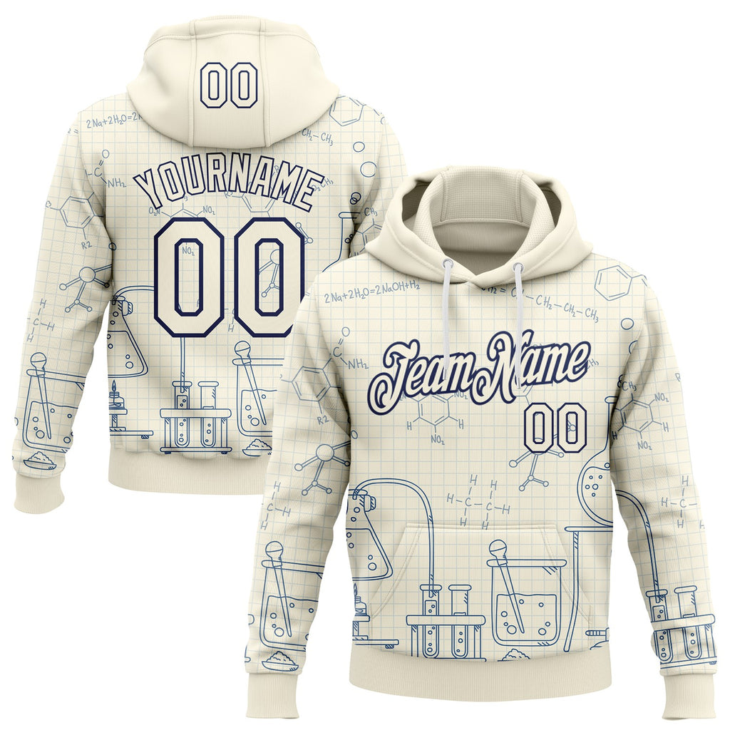 Custom Cream-Navy Science Geek Chemistry Pullover Sweatshirt Hoodie