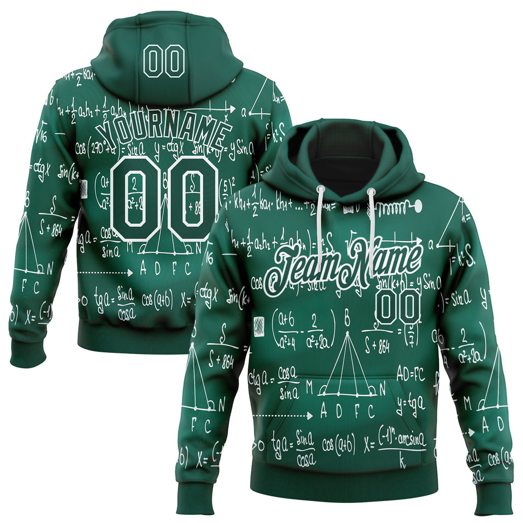 Custom Green-White Science Geek Math Formula Pullover Sweatshirt Hoodie