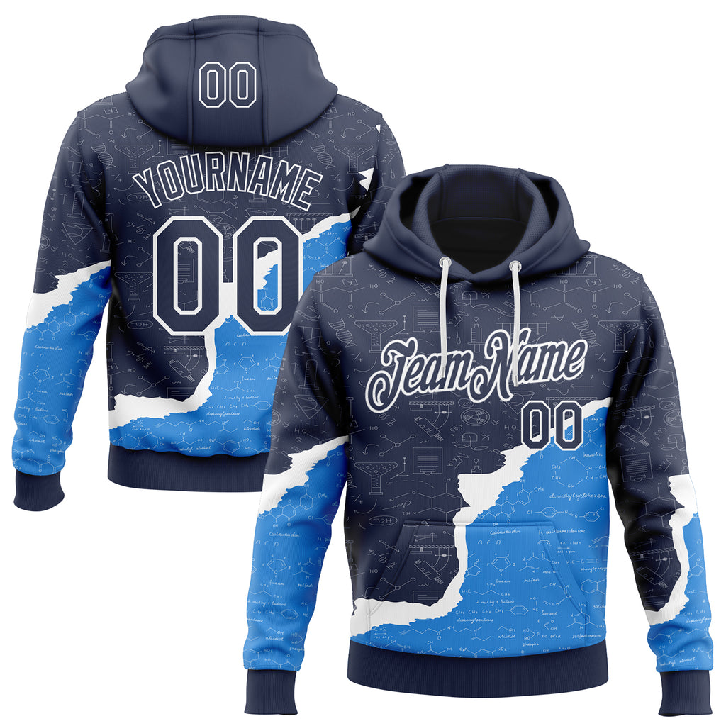 Custom Navy Powder Blue-White Science Geek Chemical Formula Pullover Sweatshirt Hoodie