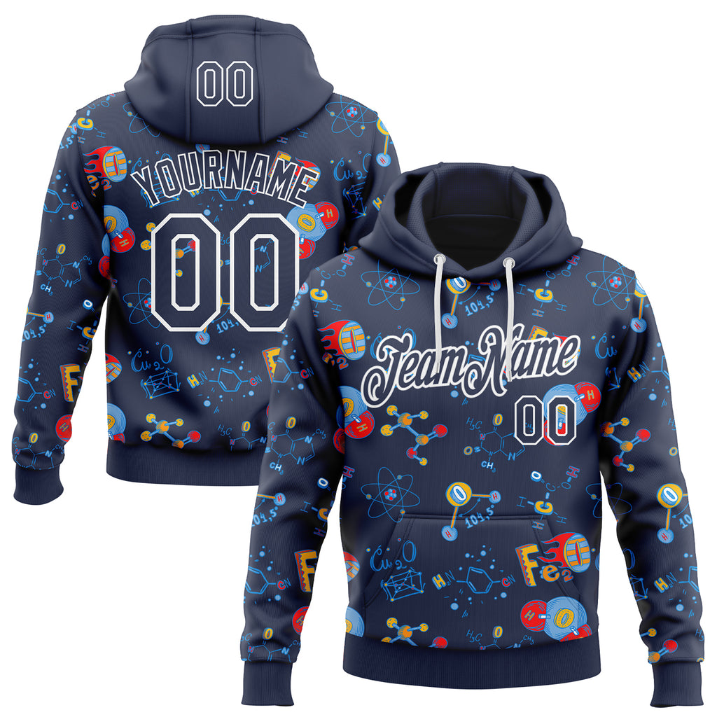 Custom Navy-White Science Geek Chemistry Pullover Sweatshirt Hoodie