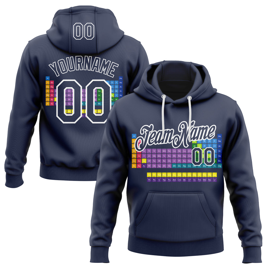 Custom Navy-White Science Geek Periodic Table Pullover Sweatshirt Hoodie
