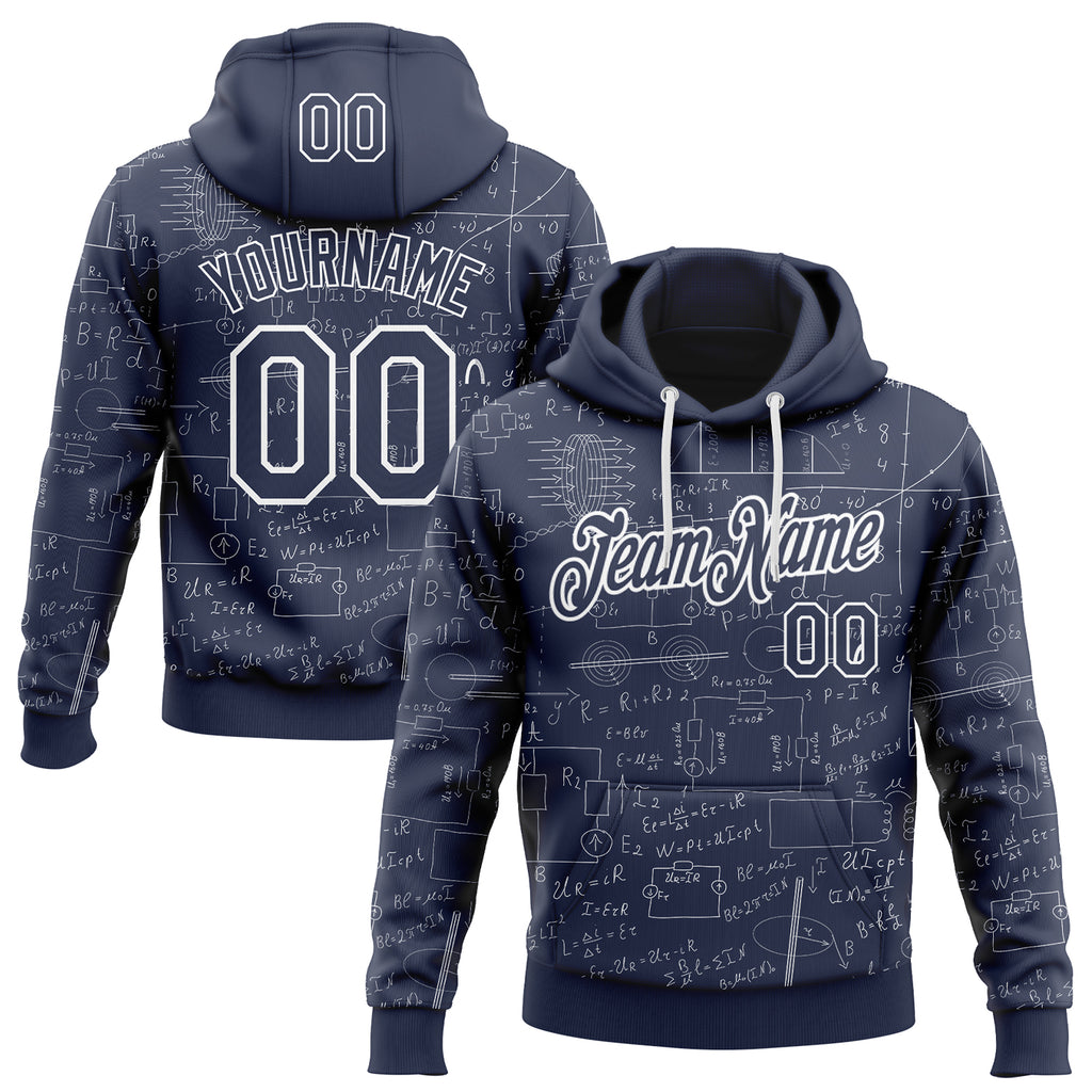 Custom Navy-White Science Geek Physics Formulas Pullover Sweatshirt Hoodie