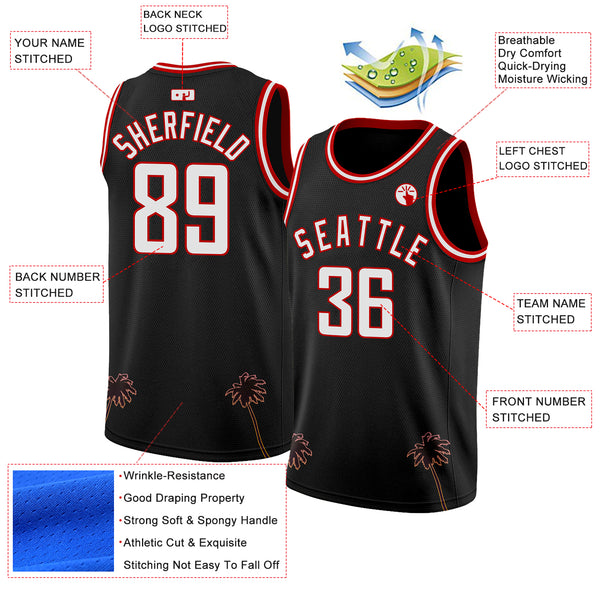 Custom Black White-Red 3D Pattern Hawaii Palm Trees Authentic Basketball Jersey