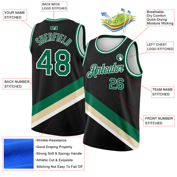 Custom Black Kelly Green-Cream Modern Authentic City Edition Basketball Jersey