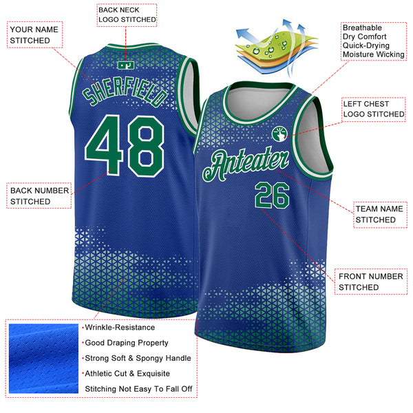 Custom Royal Kelly Green-White Triangle Shapes Authentic City Edition Basketball Jersey
