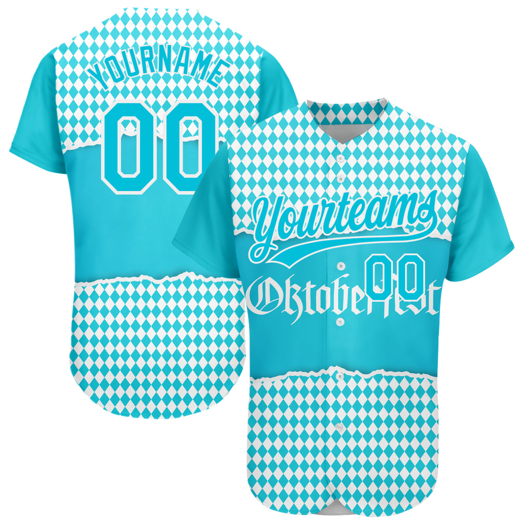 Custom Lakes Blue White 3D Pattern Design Oktoberfest Authentic Baseball Jersey