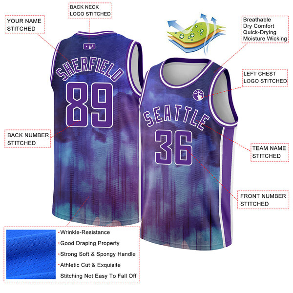 Custom Purple White Abstract Watercolor Monsoon Authentic City Edition Basketball Jersey