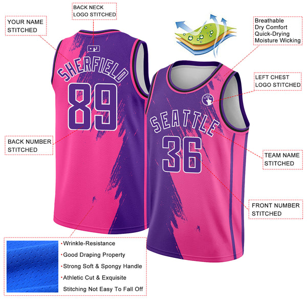 Custom Pink Purple-White Abstract Brush Splash Authentic City Edition Basketball Jersey