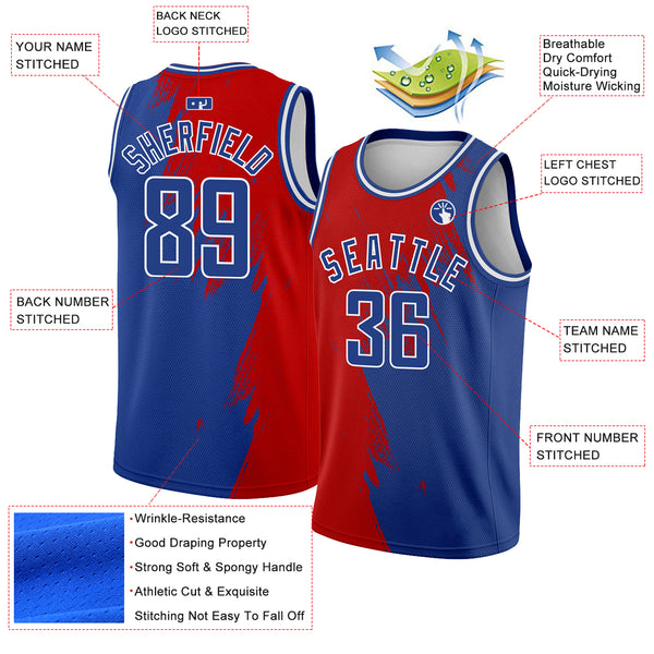 Custom Royal Red-White Abstract Brush Splash Authentic City Edition Basketball Jersey