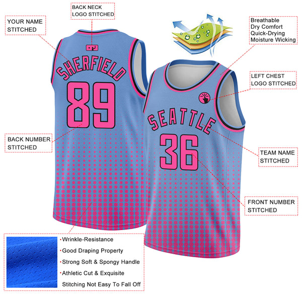 Custom Light Blue Pink-Black Halftone Authentic City Edition Basketball Jersey