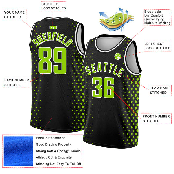 Custom Black Neon Green-White Halftone Authentic City Edition Basketball Jersey
