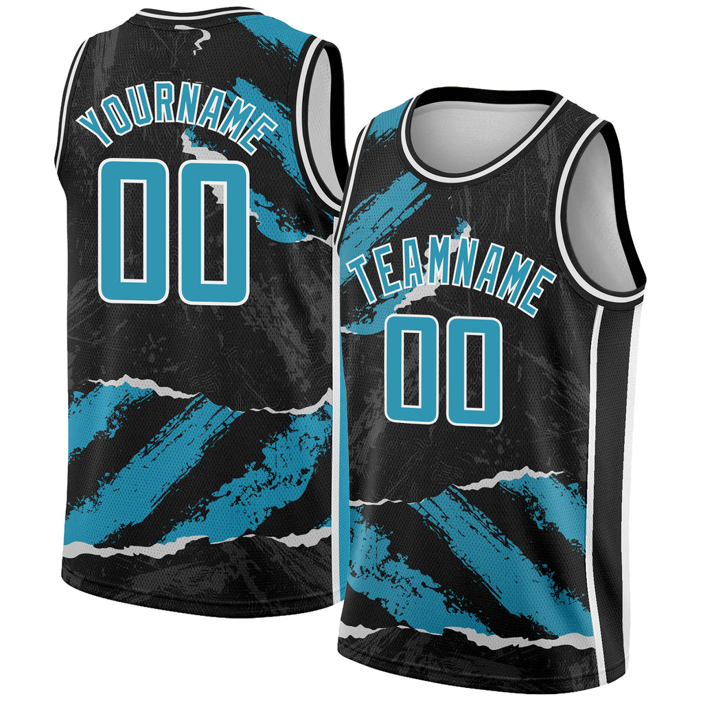 Custom Black Panther Blue-White 3D Pattern Design Torn Paper Style Authentic Basketball Jersey