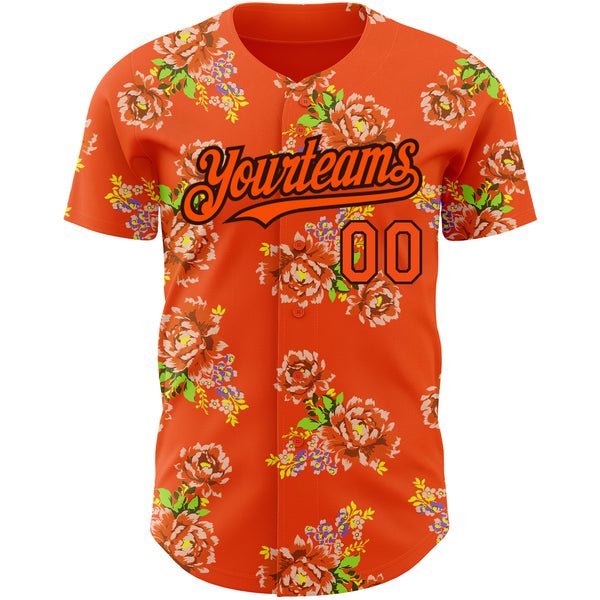 Custom Orange-White 3D Pattern Design Northeast China Big Flower Authentic Baseball Jersey
