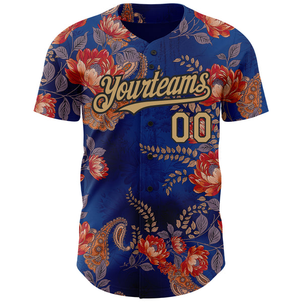 Custom Navy Old Gold-Black 3D Pattern Design Northeast China Big Flower Authentic Baseball Jersey