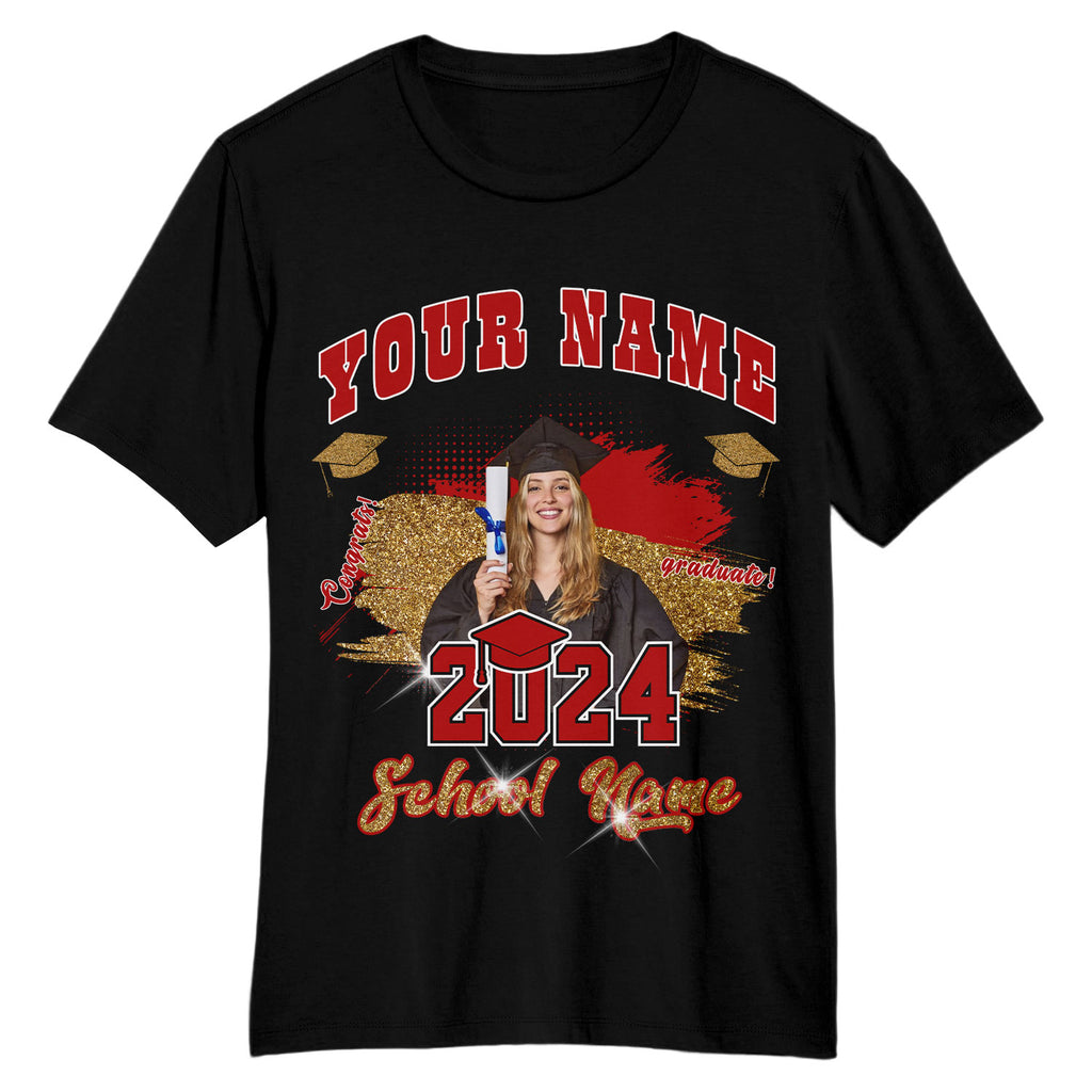 Custom Black Red-White 3D Graduation Performance T-Shirt