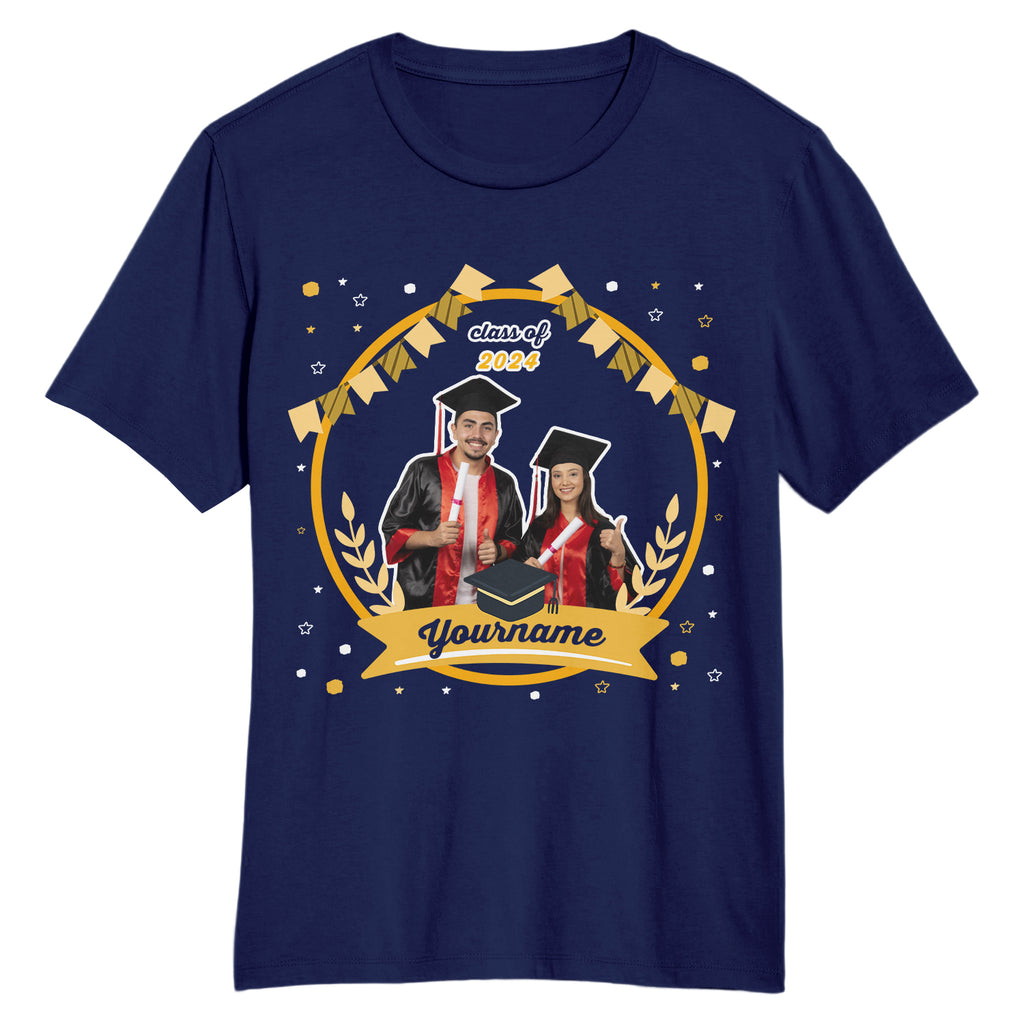 Custom Navy Gold 3D Graduation Performance T-Shirt