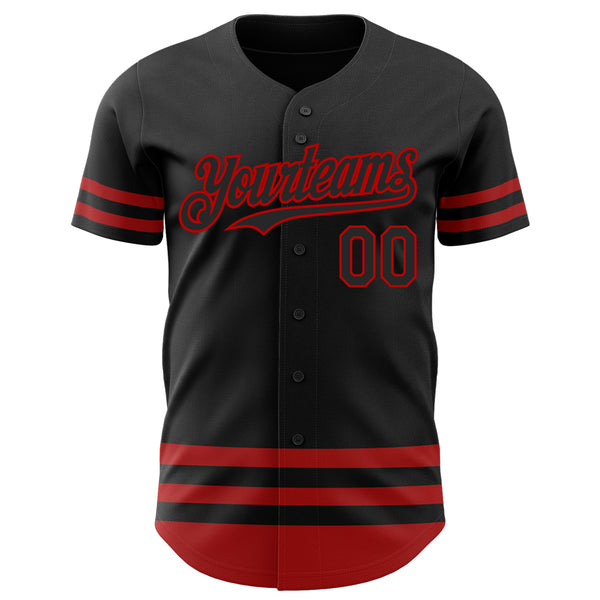 Custom Black Red Line Authentic Baseball Jersey