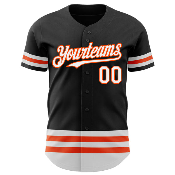 Custom Black White-Orange Line Authentic Baseball Jersey
