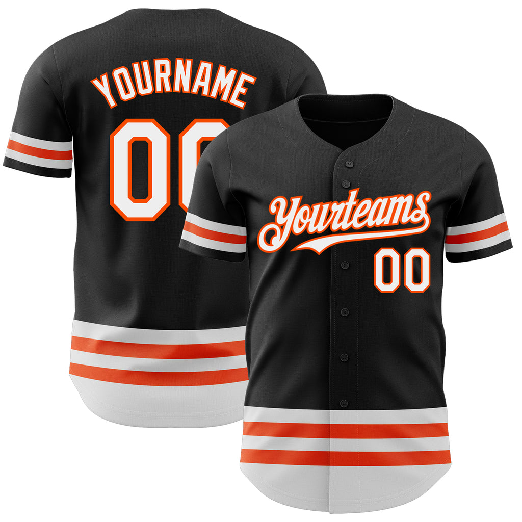 Custom Black White-Orange Line Authentic Baseball Jersey