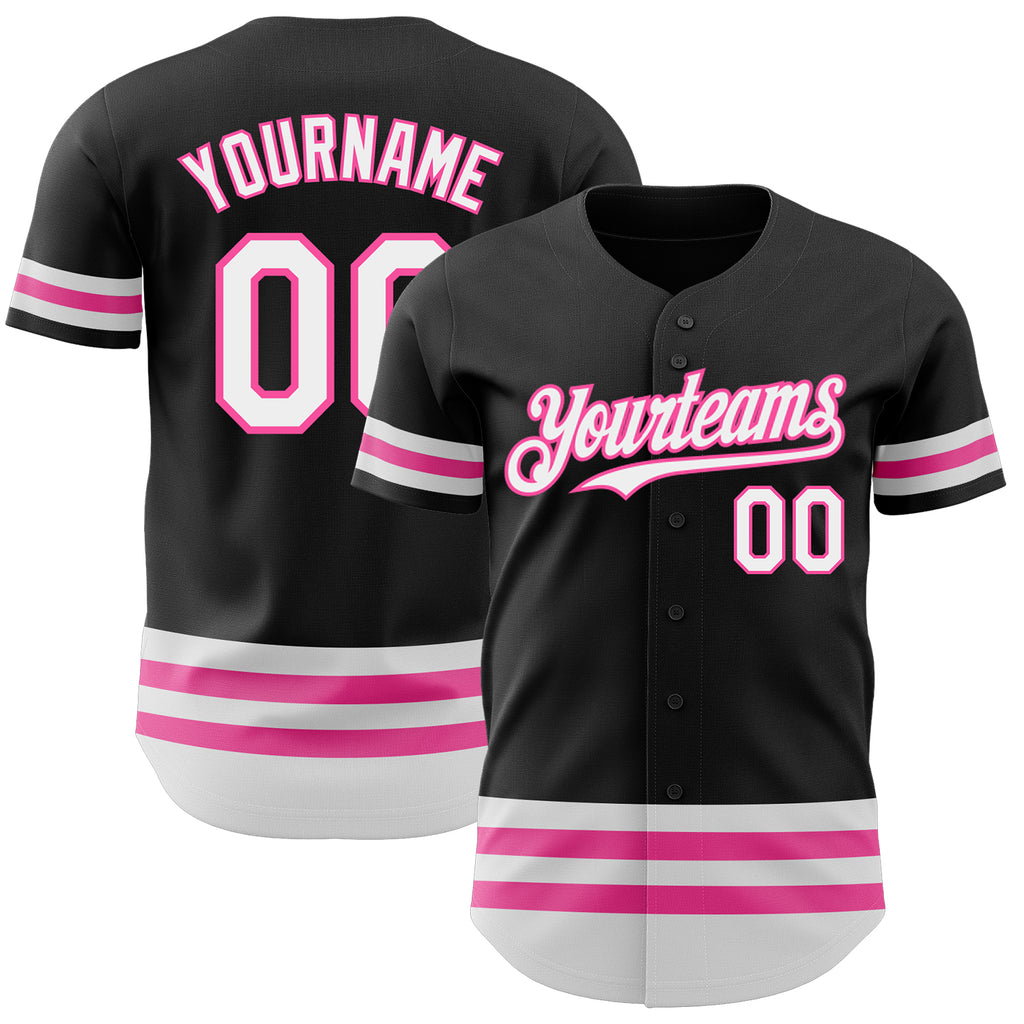Custom Black White-Pink Line Authentic Baseball Jersey