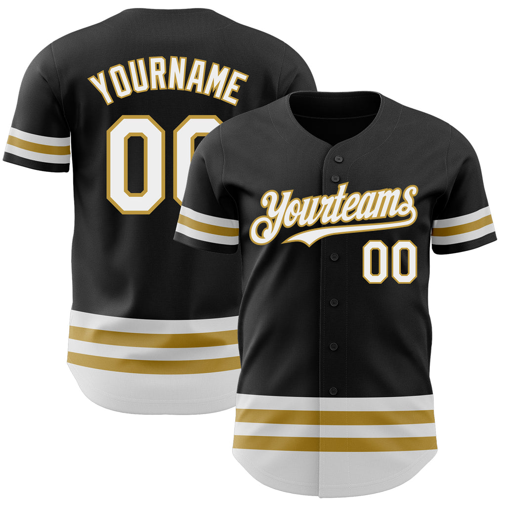 Custom Black White-Old Gold Line Authentic Baseball Jersey