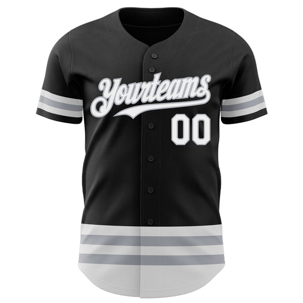 Custom Black White-Gray Line Authentic Baseball Jersey