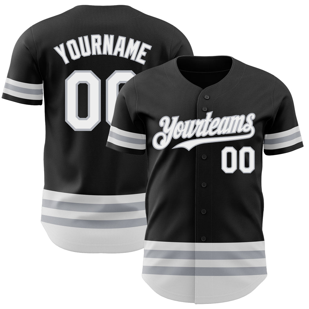 Custom Black White-Gray Line Authentic Baseball Jersey