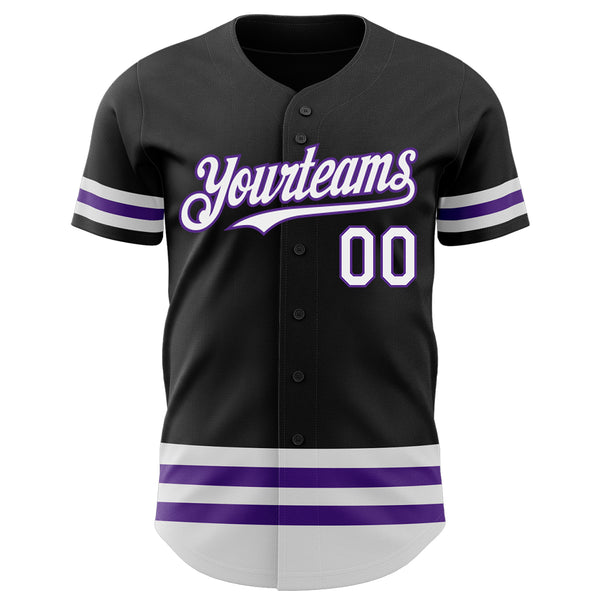 Custom Black White-Purple Line Authentic Baseball Jersey