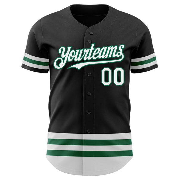 Custom Black White-Kelly Green Line Authentic Baseball Jersey