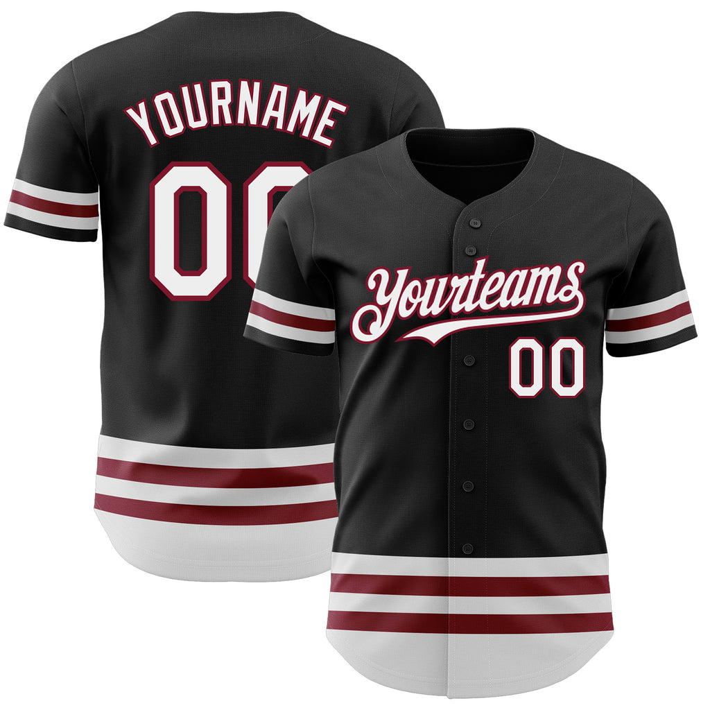 Custom Black White-Crimson Line Authentic Baseball Jersey