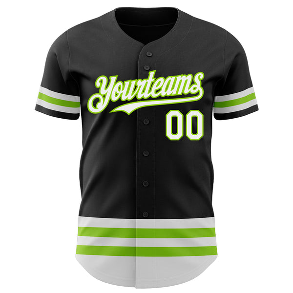 Custom Black White-Neon Green Line Authentic Baseball Jersey