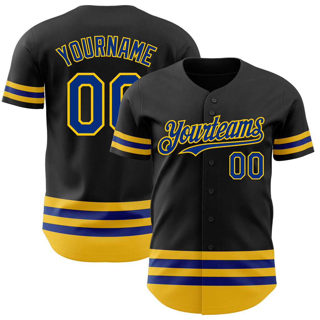 Custom Black Royal-Yellow Line Authentic Baseball Jersey