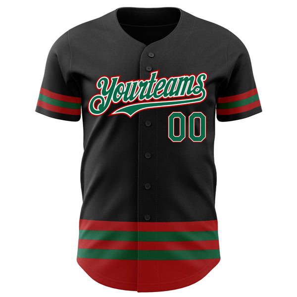 Custom Black Kelly Green-Red Line Authentic Baseball Jersey