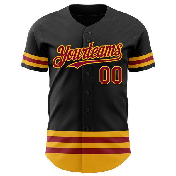 Custom Black Maroon-Gold Line Authentic Baseball Jersey