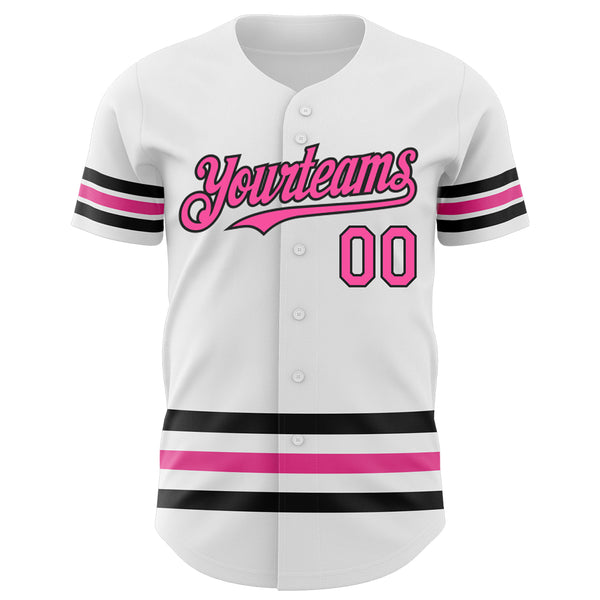 Custom White Pink-Black Stripes Authentic Baseball Jersey