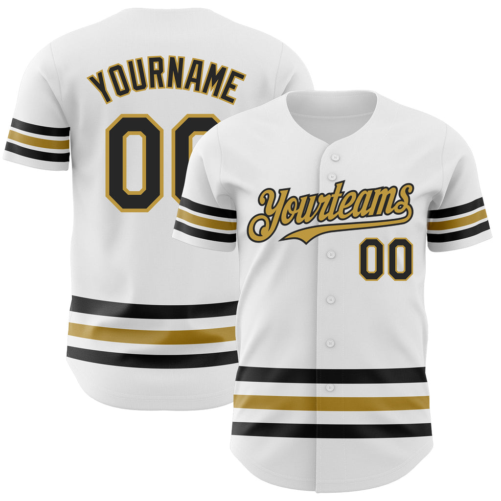 Custom White Black-Old Gold Line Authentic Baseball Jersey