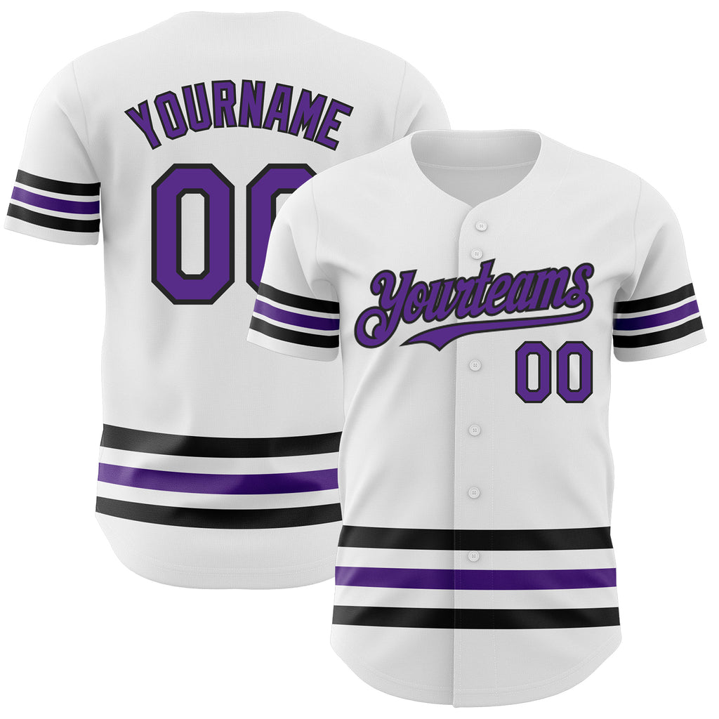 Custom White Purple-Black Line Authentic Baseball Jersey