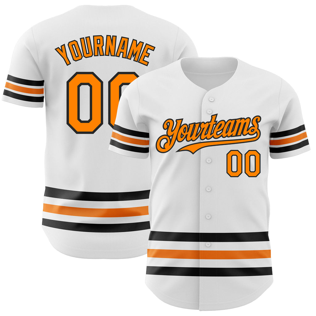 Custom White Bay Orange-Black Line Authentic Baseball Jersey