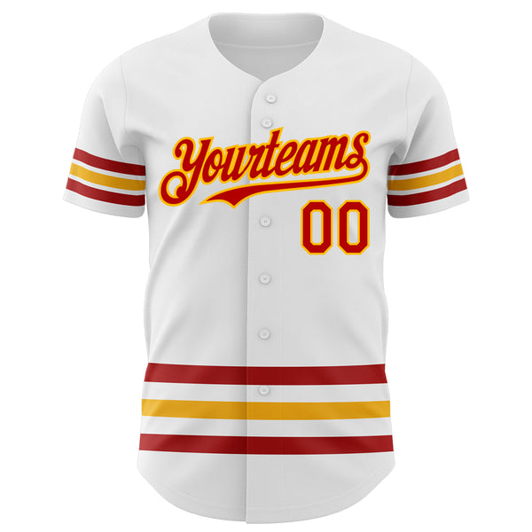Custom White Red-Gold Line Authentic Baseball Jersey