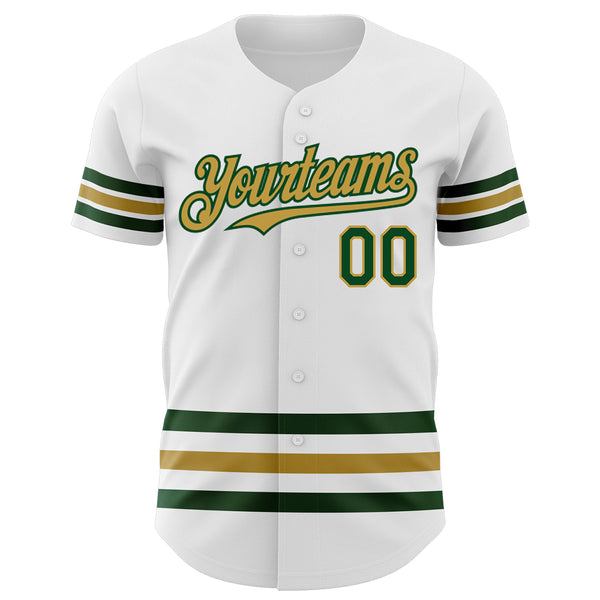 Custom White Green-Old Gold Line Authentic Baseball Jersey