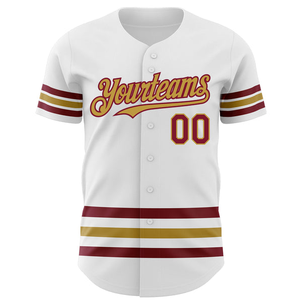 Custom White Crimson-Old Gold Line Authentic Baseball Jersey