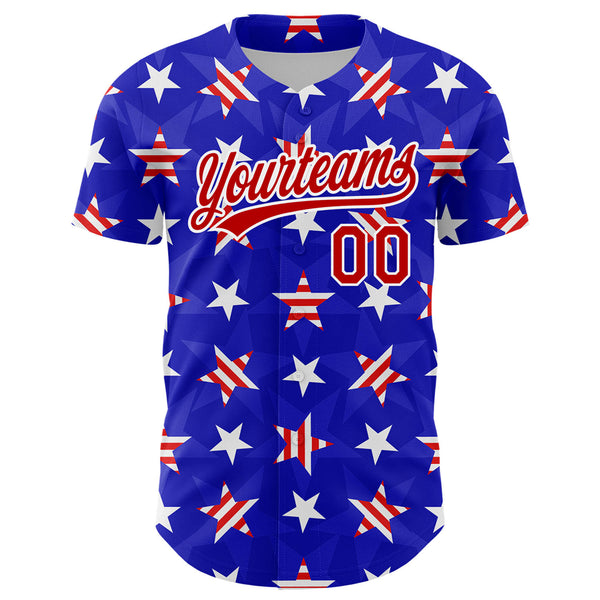 Custom Royal Red-White 3D American Flag Patriotic Authentic Baseball Jersey