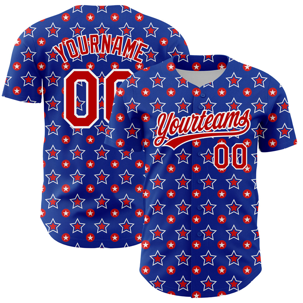 Custom Royal Red-White 3D American Flag Patriotic Authentic Baseball Jersey