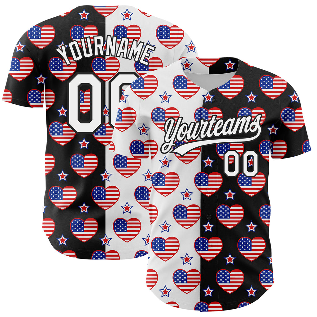 Custom Black Royal-Red 3D American Flag Patriotic Authentic Baseball Jersey