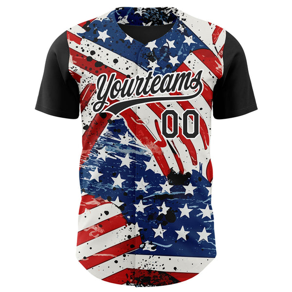 Custom White Black Royal-Red 3D American Flag Patriotic Authentic Baseball Jersey