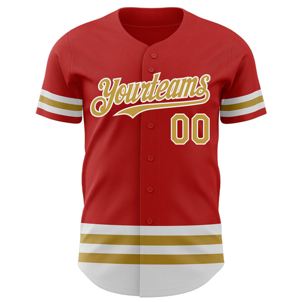 Custom Red Old Gold-White Line Authentic Baseball Jersey